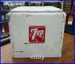 Vintage Large 7-UP Metal Cooler with Bottle Opener and Inside Tray