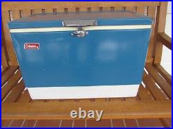 Vintage Large BLUE-WHITE Metal Coleman Cooler Original 44 Quart LOW BOY