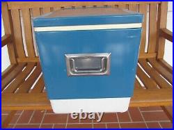 Vintage Large BLUE-WHITE Metal Coleman Cooler Original 44 Quart LOW BOY