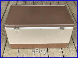 Vintage Large Brown-Tan Metal Coleman Cooler & Tray in Original 44 Quart LOW BOY