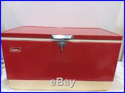 Vintage Large Coleman Red Metal Camping Cooler 70s 28 wide ice chest Rare size