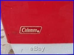 Vintage Large Coleman Red Metal Camping Cooler 70s ice chest
