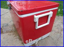 Vintage Large Coleman Red Metal Camping Cooler 70s ice chest