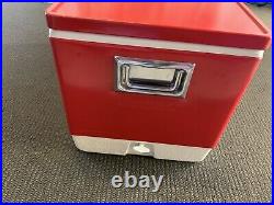 Vintage Large Coleman Red Metal Chest Cooler 70s 28 wide With Containers Rare