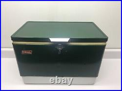 Vintage Large Green Metal Coleman Cooler Ice Chest 44 Quart 1977 Camping Picnic