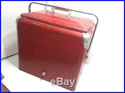 Vintage Large Progress Refrigerator Red Metal Ice Chest Cooler With Metal Tray