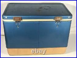 Vintage Latch Coleman Steel Metal Cooler Box Ice Chest Blue Made In USA