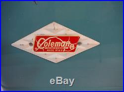 Vintage MCM Turquoise Aqua Blue Metal Coleman Cooler Ice Chest Diamond Logo 60's