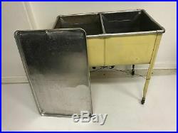 Vintage METAL DOUBLE WASH TUB w Stand cooler planter garden industrial yellow
