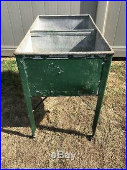 Vintage METAL DOUBLE WASH TUB w Stand cooler planter plant stand country green