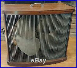 Vintage Mathes Cooler Electric Four Blade Fan Wood Casing Metal Screens