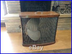 Vintage Mathes Cooler Electric Four Blade Fan Wood Casing Metal Screens