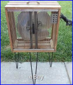 Vintage Mathes Cooler Model 544 Wood Box Fan with Metal Legs