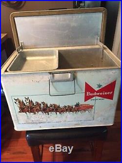 Vintage Metal Budweiser Beer Cooler 1950's Clydesdale Horses with Food Tray