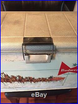 Vintage Metal Budweiser Beer Cooler 1950's Clydesdale Horses with Food Tray