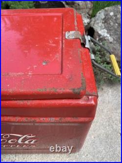 Vintage Metal COCA COLA COOLER Ice Chest with Sandwich Tray Very Good Condition