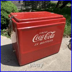 Vintage Metal COCA COLA COOLER Ice Chest with Sandwich Tray Very Good Condition
