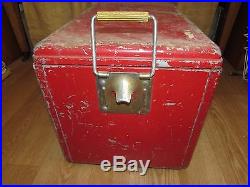 Vintage Metal Coca-Cola Cooler Metal Tray Wooden Shelf All Original #1042