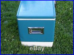 Vintage Metal Coleman Cooler Blue Camping Ice Chest Ice Box Bottle Opener