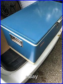 Vintage Metal Coleman Cooler Blue Camping Ice Chest With All Internal Extras