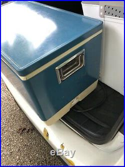 Vintage Metal Coleman Cooler Blue Camping Ice Chest With All Internal Extras