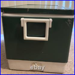Vintage Metal Coleman Cooler Steel Belted Green Latch Plug USA 44 Qt Clean