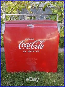 Vintage Metal Cooler Coca Cola With Tray Action Mfg Coke Ice Chest Red