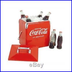 Vintage Metal Cooler Red Chrome Accents Bottle Opener Coca-Cola Logo