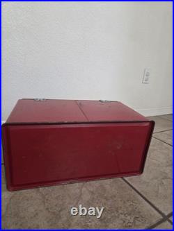 Vintage Metal Ice Box Cooler Red/Gray with Carry Handle Passive Camping