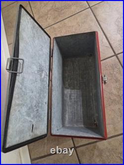 Vintage Metal Ice Box Cooler Red/Gray with Carry Handle Passive Camping