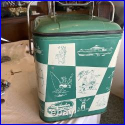 Vintage Metal Ice Chest Magikooler Jadeite Green & White Checkered Rare 1950s