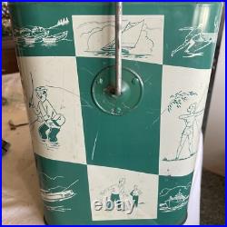 Vintage Metal Ice Chest Magikooler Jadeite Green & White Checkered Rare 1950s