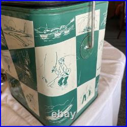 Vintage Metal Ice Chest Magikooler Jadeite Green & White Checkered Rare 1950s
