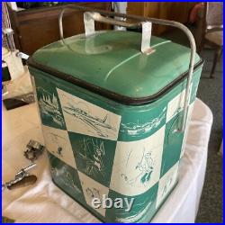Vintage Metal Ice Chest Magikooler Jadeite Green & White Checkered Rare 1950s