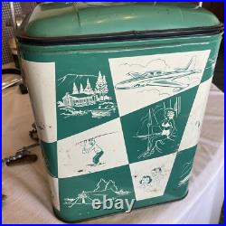 Vintage Metal Ice Chest Magikooler Jadeite Green & White Checkered Rare 1950s