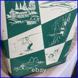 Vintage Metal Ice Chest Magikooler Jadeite Green & White Checkered Rare 1950s