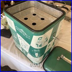 Vintage Metal Ice Chest Magikooler Jadeite Green & White Checkered Rare 1950s
