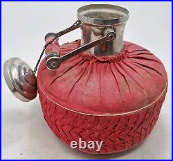 Vintage Metal Nickel Coated Water Cooler Bottle Old Hand Crafted Cloth Knitted