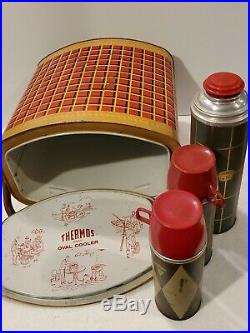 Vintage Metal Thermos Brand Oval Cooler 2 Pint 1 Quart sized Thermos Lot Holtemp
