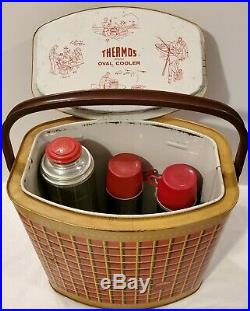 Vintage Metal Thermos Brand Oval Cooler 2 Pint 1 Quart sized Thermos Lot Holtemp