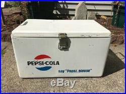Vintage Metal White Pepsi Cola Cooler say Pepsi, please With Bottle Opener