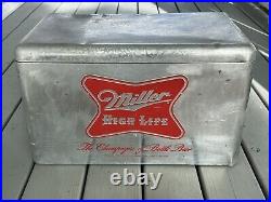 Vintage Miller High Life Aluminum Cronstroms Beer Cooler Chest Ice Box Metal 24