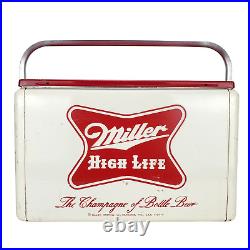 Vintage Miller High Life The Champagne Of Bottle Beer Metal Cooler Cream Red