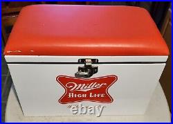 Vintage Miller High Life The Champagne Of Bottle Beer Metal Cooler Padded Top