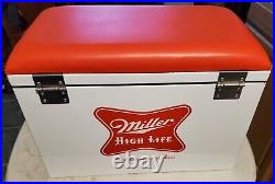 Vintage Miller High Life The Champagne Of Bottle Beer Metal Cooler Padded Top