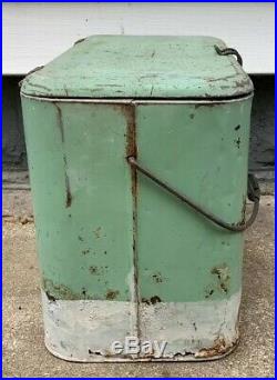 Vintage Mint Green Dr. Pepper Metal Cooler Ice Box Antique Ice Chest Small Carry