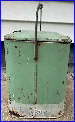 Vintage Mint Green Dr. Pepper Metal Cooler Ice Box Antique Ice Chest Small Carry