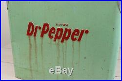 Vintage Mint Green Dr Pepper Metal Picnic Cooler Soda Ice Chest Complete With Tray