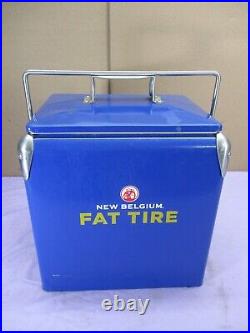 Vintage New Belgium Brewing Fat Tire Metal Cooler Ice Box Beer Brewery Blue