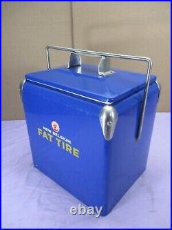 Vintage New Belgium Brewing Fat Tire Metal Cooler Ice Box Beer Brewery Blue